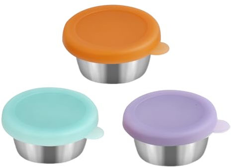 Annlpoy contenitori ermetici per alimenti piccoli, Set di contenitori per alimenti, scatola per insalata da 50 ml in acciaio inox, contenitore per salse bento box per la scuola e i viaggi, 3 pezzi