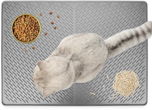 Silicone Cat Litter Mat, 70x50cm Cat Litter Tray Mat, Non-Slip Waterproof Cat Litter Trapping Mat, Single Layer Washable Litter Mats, Easy to Clean and Keeps the Floor Tidy, for Litter Control (Gray)