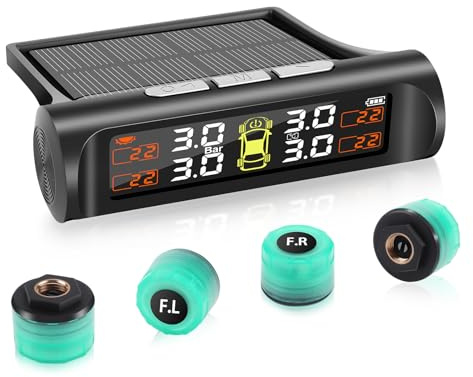 Avutrel TPMS Système de Surveillance de la Pression des Pneusà, 4 Capteurs Externes Lumineux, Charge Solaire/USB, 5 Alertes,Auto on/Off, Compatible Camping-Car/Berline/SUV/MPV/Remorque (3.5 Bar)