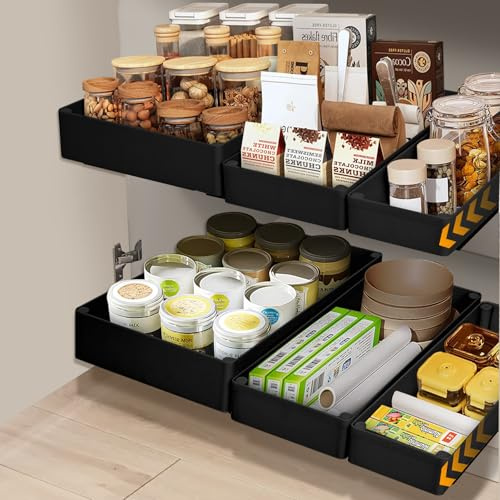 VINATO Juego de 3 Cajones Extraíbles para Cocina, Cajones Extraíbles para Armarios, Bandeja Extraíble Armario, Organizador Extraíble Cocina para Almacenaje, Montaje con Cinta Adhesiva o Tornillos