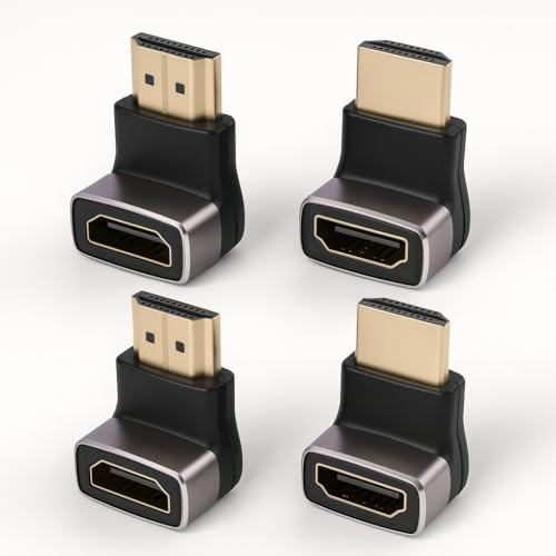 Tuwonwa 4 stycken 8K HDMI-vinkelkontakter, 2 x 90 grader och 2 x 270 grader, HDMI 2.1 hdmi hörnadapter för 8K@60Hz 4K@120 Hz, HDR, VRR, eARC, 3D, stabil hdmi 90 graders adapter som hdmi kabel vinklad