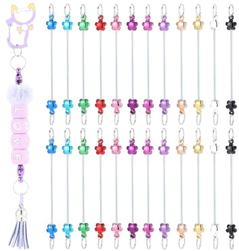 SUNNYCLUE 1 boîte 24 pièces 12 couleurs Barrette pour porte-clés à enfiler Barrette pour porte-clés Charms en vrac 89 mm de long Acier inoxydable Jolie fleur avec anneaux Blancs