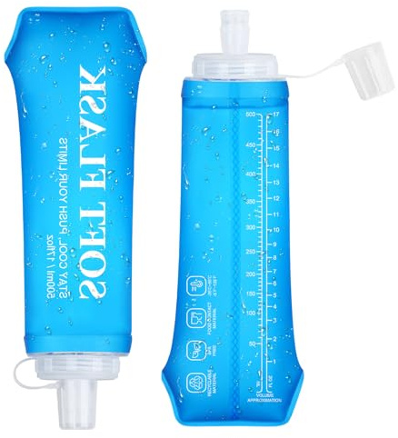 Euqvunn Collapsible Water Bottle 2PCS, BPA-Free Reusable Soft Flask 500ml with Leakproof Cap, Foldable Water Bottle for Running, Walking, Hiking, Camping Cycling