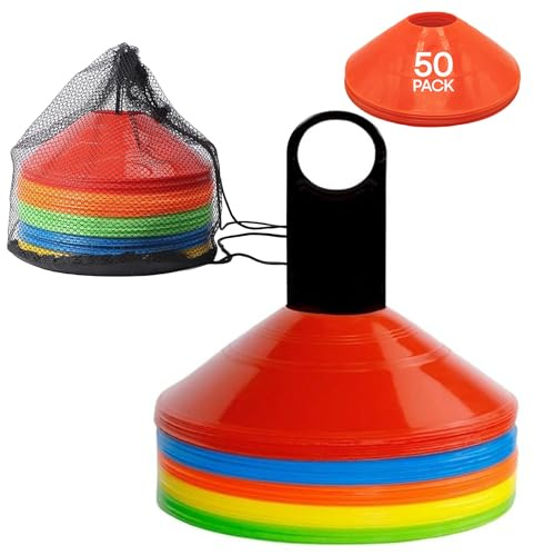 Shawcroft Football Training Cones Set – Marker Cones for Football, Rugby & Fitness Drills – Sports Disc Cones with Carry Stand & Mesh Bag – Indoor & Outdoor Training Equipment for Kids & Adults