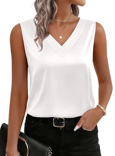 Zeagoo Women's Satin Tank Tops V Neck Sleeveless Vest Silk Summer Camisole | Elegant Satin Top,Silk Vest Tops for Women UK,Summer Top,Loose Fit Blouse Shirt