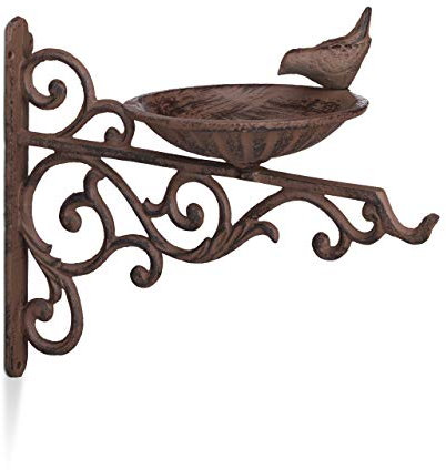 Relaxdays Vogeltränke, Gusseisen, Wandmontage, Wetterfest, Rostfrei, Wildvögel, Gartendeko, HxBxT 24 x 28 x 14 cm, braun