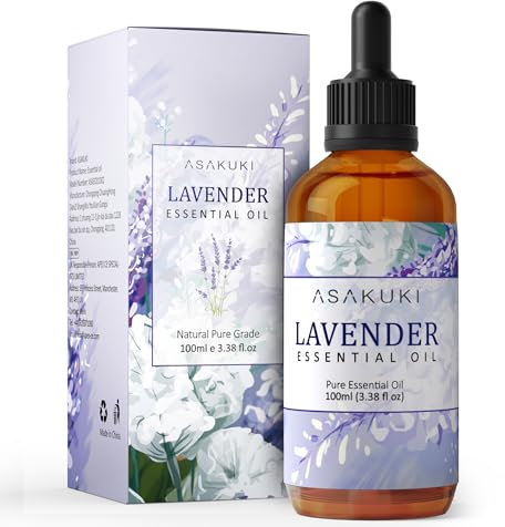 ASAKUKI Lavender Essential Oil 100ml, Natural Therapeutic Grade, Aromatherapy Oil Lavender for Better Sleep, Health Care, Relaxation, Ideal for Humidifier, Diffuser & Wellness