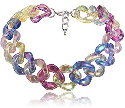 NICEWL Frau Harz Kettenglied Acryl Choker Halskette,Handgemachtes Weben Mehrfarbige Kubanische Kette Chunky Collar Fashion Statement Schmuck