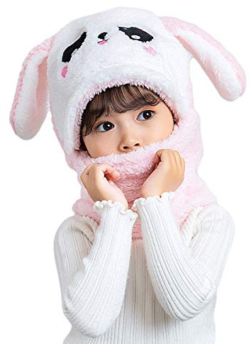 Cicilin Barnmössa baby plysch balaclava huva höst vinter flickor pojkar sjalar huva varm mössa mössa hals barn balaclava hatt, rosa kanin, L