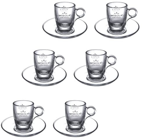 Juego de tazas y platillo de cristal transparente – 6 tazas Morola de 100 ml transparentes – Taza expreso – Ginseng
