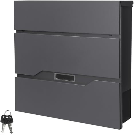 ECD Germany Cassetta Postale da Parete Design Moderno - 37x11x36,5 cm - in Acciaio Inox Verniciato a Polvere - Buca Lettere a Muro con Porta-Giornale 2 Chiavi incl. Materiale di Montaggio Antracite