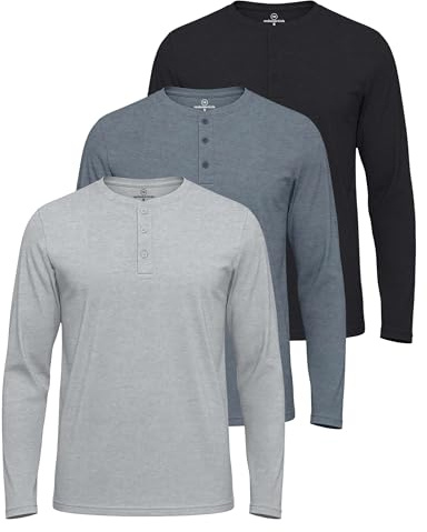 Real Essentials 3 Pack: Men's Cotton Long Sleeve Henley T-Shirt - Casual Work Activewear Tee-Set 5, XL