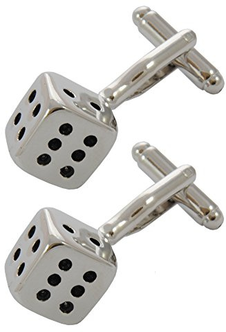 Gemelli Camicia Uomo Argento Colorato - Con Scatola - Ottone - Dadi - Colori Argento e Nero - Quadrati Casinò Giochi Cubo - Un Paio