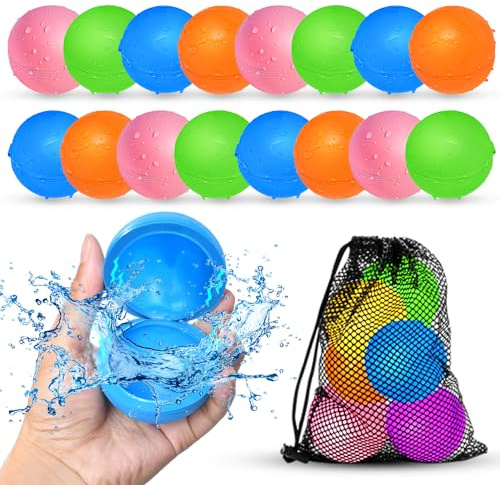 16Pcs Reusable Water Balloons for Kids, Pool Beach Water Toys for Boys and Girls, Summer Toy for Outdoor Games