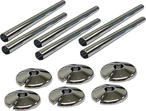 E2TRADE 6 x Radiator Pipe Covers and Pipe Collars in Chrome Effect 15mm x 200mm