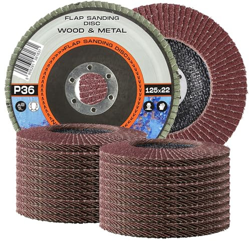 20x Disques Abrasifs à Lamelles Meulage 125 x 22,2 mm Grain 36 Métal Acier Bois Roues à Feuillets Abrasif Ponçage Rouille Polissage Finition Qualité Supérieure