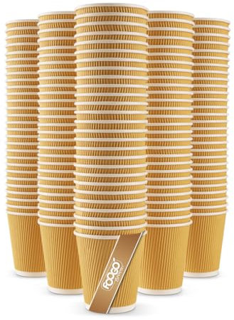FOOGO Green 50pcs 10oz Disposable Strong Triple-Wall Brown Paper Coffee Cups, FSC® Certified, Fully Compostable, for Hot Drinks, Heat-Resistant Ripple Design, Takeaway Coffee Cups, Party