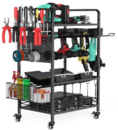 IMAYCC 3 Etagen Organisationswagen für Elektrowerkzeuge Metall Werkstattwagen mit Bremsräder Bohrerhalter Tragkraft 100KG, 70x28.5x83CM