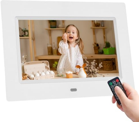 7 Inch Digital Photo Frame, Digital Picture Frame 1024x600 Full IPS Display with Photo/Music/Video Player/Calendar/Alarm Electronic Photo Frame with Remote Control