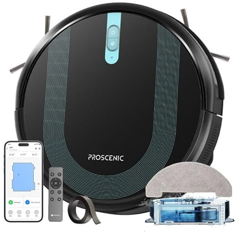 Proscenic 850T Robot Vacuum Cleaner With Mop,3000Pa Robotic Vacuum with Auto Carpet Boost,7.3cm Thin,No-Go Zone Boundary Strip,Siri/APP/Alexa/WiFi,Self-Charging For Pet Hair Hard Floor and Carpet