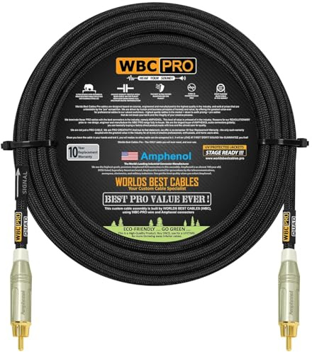 25 Foot - WBC-PRO-Quad Ultra-Silent, Ultra-Flexible, Star-Quad Center-Channel, Subwoofer Cable with Amphenol ACPR-SWH Die-Cast, Gold Plated RCA Connectors & Black Tweed Jacket – Directional Design
