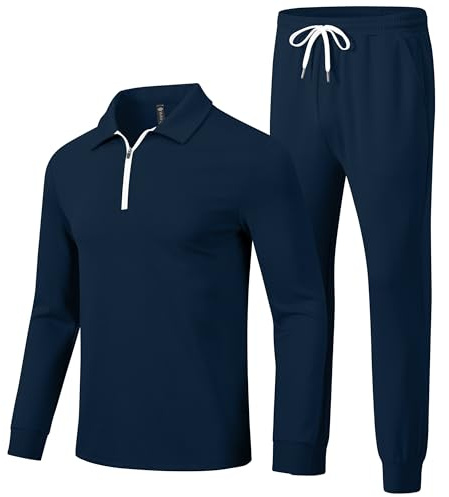 MoFiz Herren Trainingsanzug Jogginganzug Freizeitanzug Sportanzug Langarm Atmungsaktiv Fitness Sweatshirt & Sporthose Hausanzug Tracksuit set Marineblau Größe US S/EU M