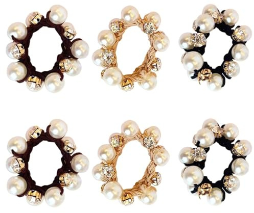 Elastici per capelli con perle, 6 pezzi Cravatte per capelli elastici, Scrunchies per Capelli con cristalli, Scrunchies Cravatte con perle, Elastiche Capelli, accessori per capelli per donne e ragazze