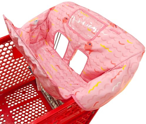2-i-1 kundvagn och barnstolskydd för baby, vadderat överdrag, vikbar rullstil, bärbar med bärväska (rosa fisk)