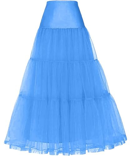 Tulle Falda Enagua Tutú de Tul para Mujer, Larga Ballet Cancan Enaguas Faldas Vintage Cancan, Long Wedding Petticoat Vestido cóctel Falda Underskirt de Boda Vestidos Faldas de línea A(Cielo Azul,38)