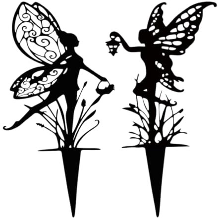 Lot de 2 piquets de jardin en métal pour décorations de jardin extérieur, décorations de parterres de fleurs, piquets décoratifs de jardin de fées, parfaits pour embellir votre espace extérieur
