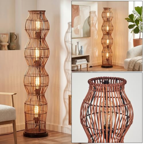 hofstein Lámpara de pie Cardeira, diseño escandinavo, estilo boho con pantalla de ratán natural, con efecto luminoso, E27, altura 110 cm, interruptor de pie - salón, dormitorio, comedor, pasillo