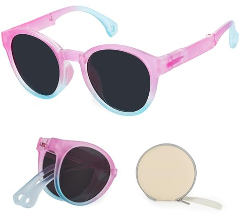 Hifot Pliable Polarisées Lunettes de soleil Enfant Anti UV400 Lunettes de Soleil Caoutchouc Flexible Lunettes de Sport et Étui à Lunettes Lingettes -3-12 ans Garçon et Fille