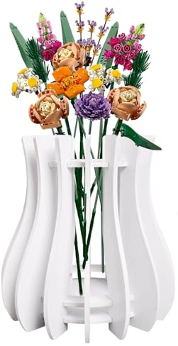 Vase for Lego Flowers Bouquet, Wooden Puzzle Vase, Creative Flowers Vases for Lego Roses, Cherry Blossoms, Sunflowers, Tulips, Daffodils Display, Gift for Flower Lovers (White)