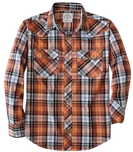 Dubinik® Camicia a Quadri Uomo Bottoni Automatici Western Cotone Leggero Lavoro Casual Arancione Nero e Bianco L
