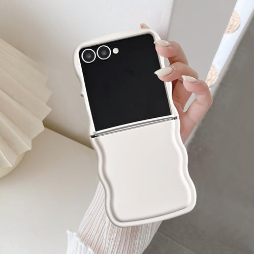 UEEBAI för Samsung Galaxy Z Flip 7 5G fodral, gulnar aldrig, beige | Söta lockiga vågor ramform silikon mobiltelefonfodral stötsäkert skyddsfodral slim fit mjuk TPU stötdämpande fodral