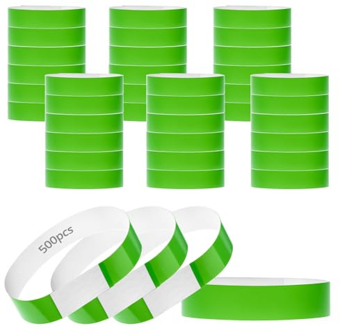 QWORK® Braccialetti Carta Eventi, 500 Pezzi Verde Neon, Braccialetti Impermeabili in Tyvek Personalizzabili