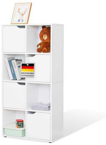 Floordirekt Bokhylla, vit hylla med 8 fack, kubhylla, 30 T x 60 B x 120,5 cm, rumsavdelare för barnrum, vardagsrum, kontor och sovrum (anslutning)