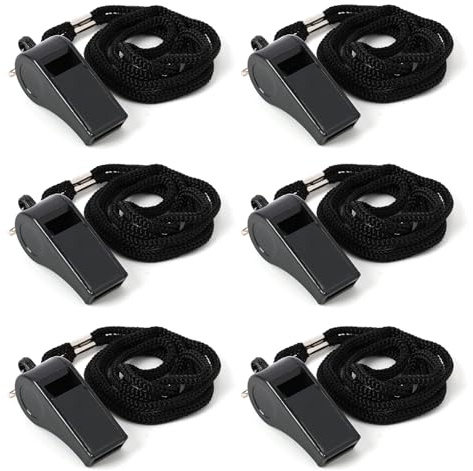 KUEEA Juego de 6 silbatos deportivos de alto volumen con cordón ajustable, ideales para árbitros, entrenadores y educación física, aptos para fútbol y emergencias.