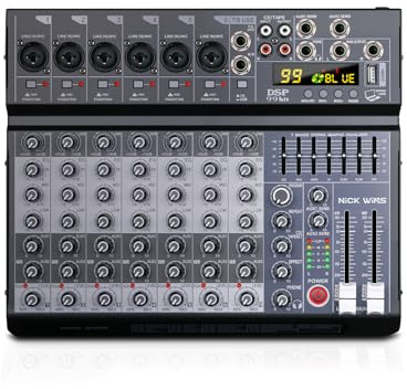 8 Channel mixer professional Audio Mixer, dj mixer with Individual Channel Control, per-channel 48V switching and USB Audio Recording & Editing via Computer