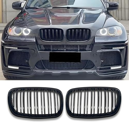Hengjiayao E70 E71 Calandre noire pour BMW X5 X6 E70 E71 Double pont Sport Brillant Noir E71 Calandre avant 2007-2013 (For E70 E71 2007-2013)