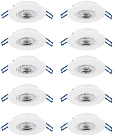 EGLO 10-pack LED infällda spotlights Cedrez, Ø 9 cm, extra platta takspots | takstrålkastare med Dip Switch, vit plast, varmvit, neutralvit, kallvit