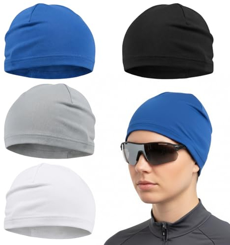 Novocloud 4 Pezzi Sottocasco Bici Moto Estivo, Cuffia da Ciclismo Traspirante Fodera Casco Interna Morbido Berretti cap Bici Skull cap per la Corsa Moto Casco Bici Dormire