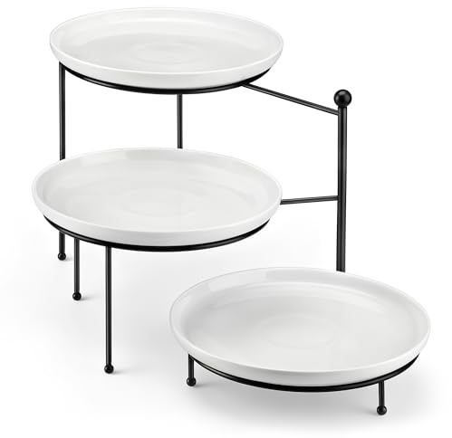 MALACASA 3 Tier Round Rotating Cupcake & Cake Stand, Porcelain Serving Tray