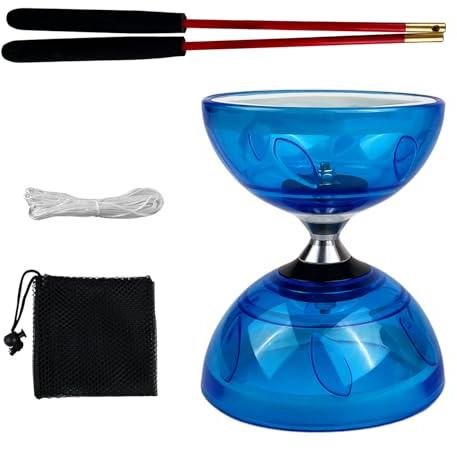 CHALVIOR Diábolo con Rodamientos de Bolas, Juego de Malabarismo con Palos de Diábolo, Cuerda de Repuesto, Bolsa de Guardado, Malabare al Aire Libre, Ideal para Niños y Adultos, Principiantes (Azul)