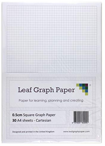Leaf Graph Paper A4 Millimeterpapier, 5 mm, kartesisch, 30 Blatt, grau