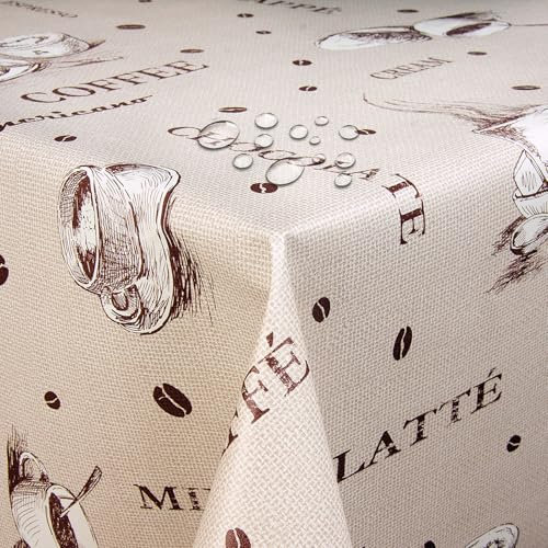 Wachstuch Kaffee Robust Beige Breite & Länge wählbar abwaschbare Tischdecke Eckig 100 x 100 cm