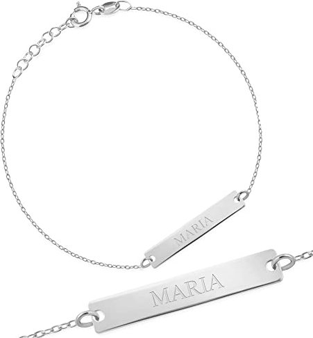 Maverton Kinder ID Armband 925 Silber mit Gravur + personalisierte Geschenkbox - Armkette mit Namen für Mädchen und Jungen - zur Geburt zur Taufe - Länge: 13-17 cm - silber/vergoldet - silber