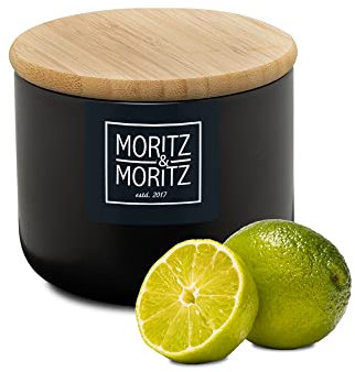 Moritz & Moritz Boîte en céramique Noir 400 ml - Inscriptible - boite à café hermétique en céramique avec couvercle en bambou - boite a sucre, le café, les céréales ou les ustensiles de bain