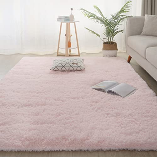 Jyswx Shaggy Teppich Wohnzimmer - Hochflor Flauschig Teppiche Waschbar - Moderne Langflor Teppich für Wohnzimmer, Schlafzimmer, Korridor, Schlafsaal, Größe:160 x 200 cm, Farbe: Rosa