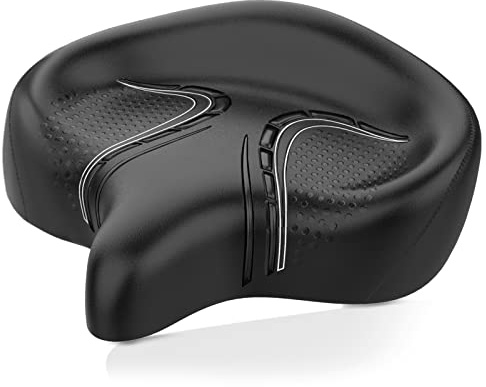 BLUEWIND Oversized Bike Seat, Wide Bicycle Saddle Novel Backrest Design for Electric Bike, Universal Fit Exercise or Road Stationary Bike Seat Cushion for Men & Women (Black)